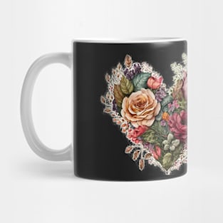 Floral Garden Botanical Print with wild flowers Heart Valentines Mug